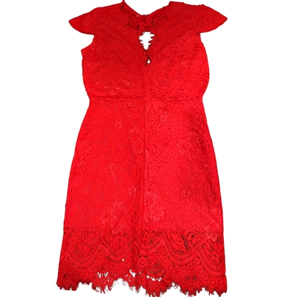 Red lace bodycon open back mini dress - Picture 1 of 8